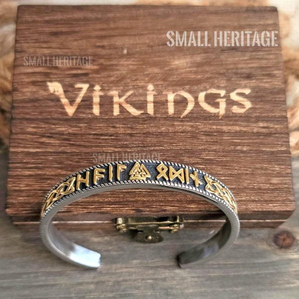 Stainless Steel Viking Bracelet Valknut Norse Runes Gift Box