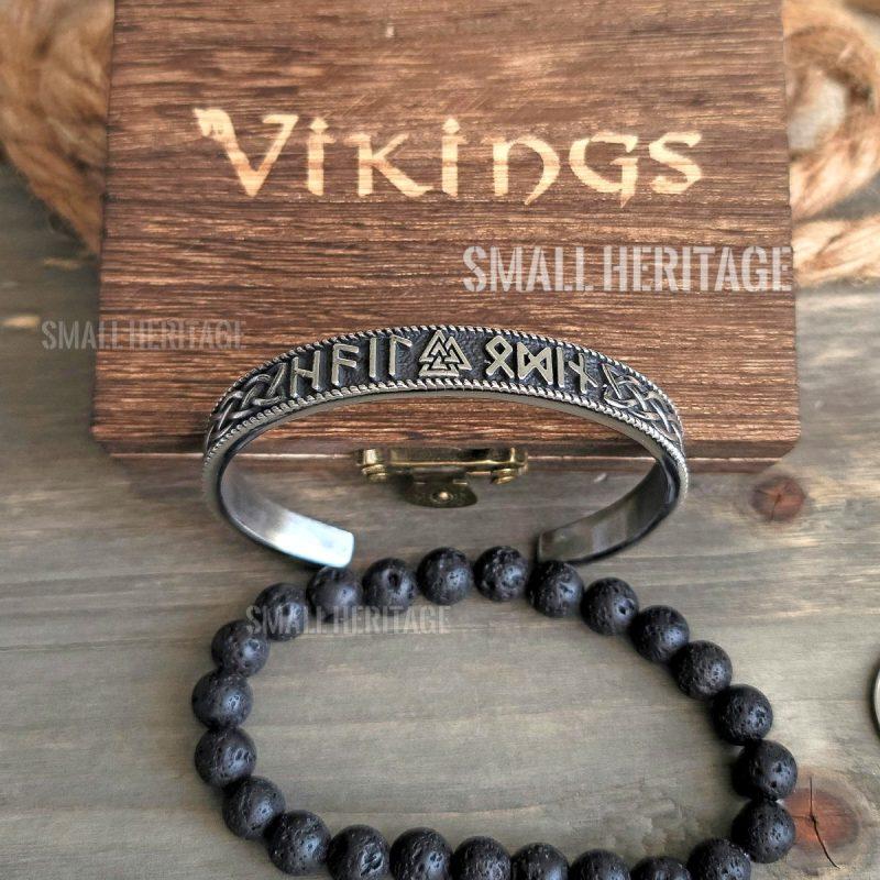 Stainless Steel Viking Bracelet Valknut Norse Runes Gift Box