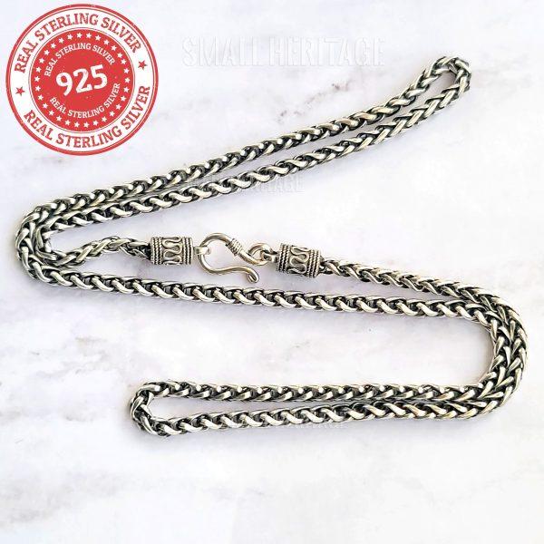 925 Sterling Silver Wheat Spiga Chain Necklace 60cm - Viking Gift Box Included