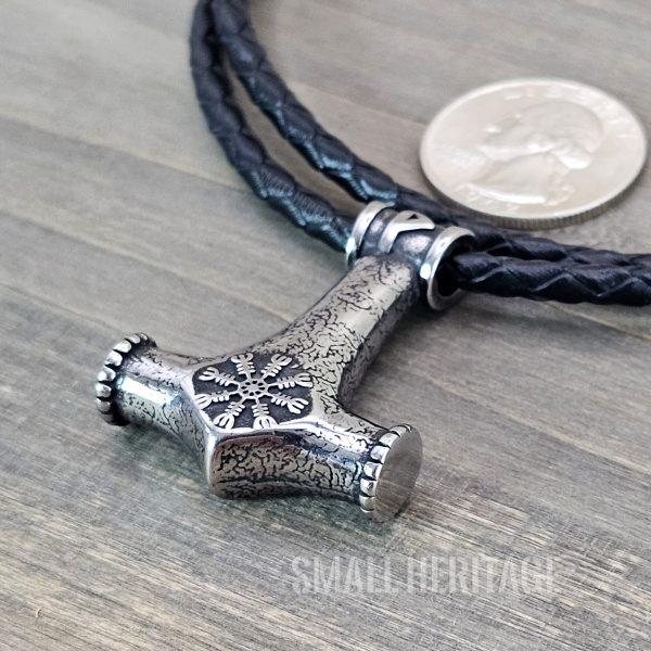 Helm of Awe Mjolnir Viking Protection Necklace Thurisaz Rune