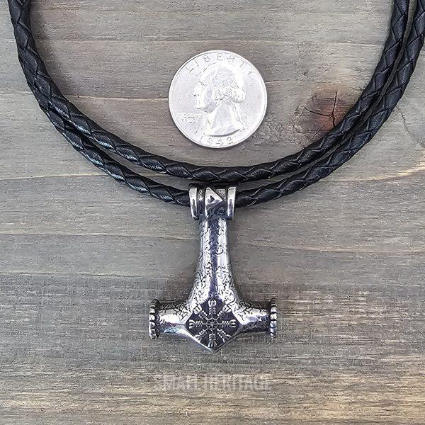 Helm of Awe Mjolnir Viking Protection Necklace Thurisaz Rune