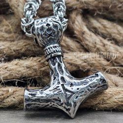 Viking Thurisaz Rune Mjolnir Large Necklace Stainless Steel Pendant Hammer