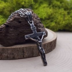 Christian Crucifix Cross Necklace Stainless Steel Pendant Chain Rope