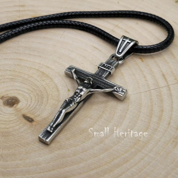 Christian Crucifix Cross Necklace Stainless Steel Pendant Chain Rope