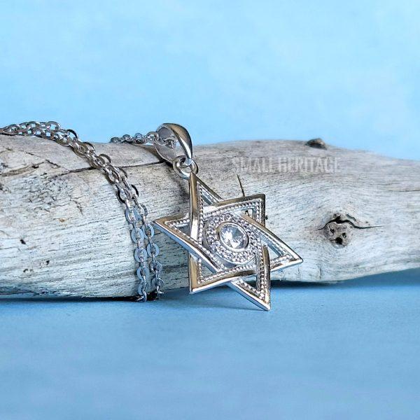 Star of David Necklace 925 Sterling Silver Pendant Chain & Cubic Zirconia Women