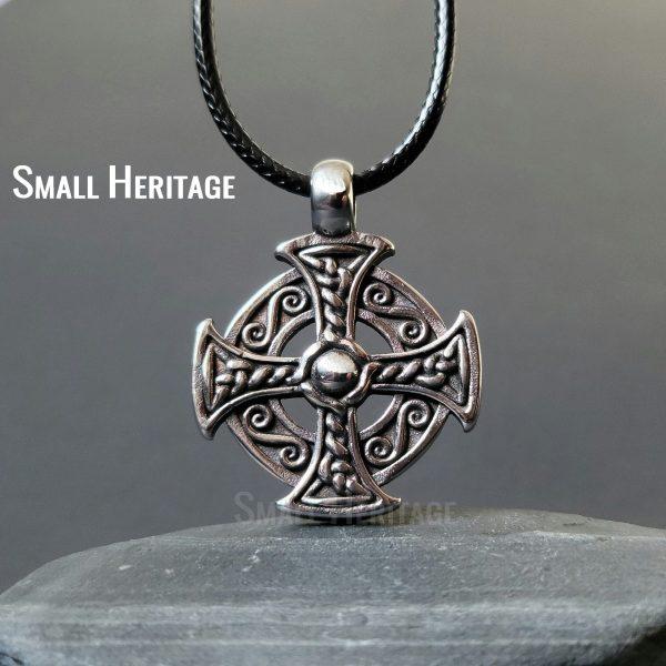 With Rope - Large Viking Celtic Cross Pendant Stainless Steel Necklace