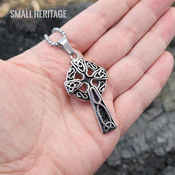 Celtic Cross Necklace Men Stainless Steel Irish Knot Pendant Women