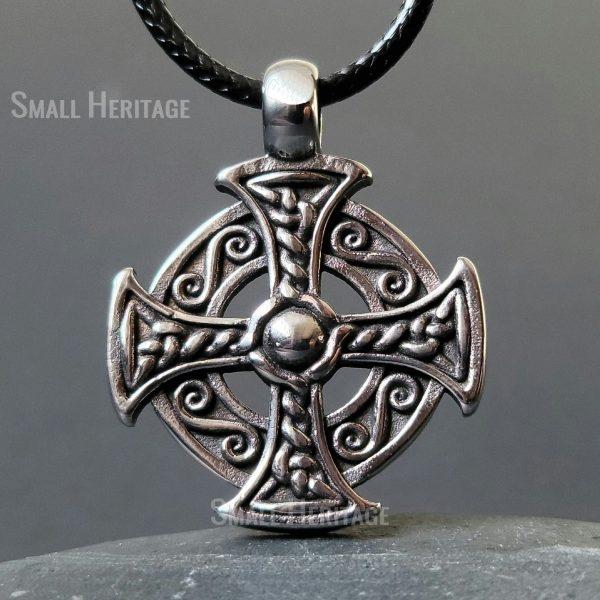 Large Viking Celtic Cross Pendant Stainless Steel Necklace