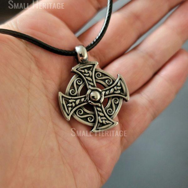 Large Viking Celtic Cross Pendant Stainless Steel Necklace