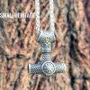 Viking Stainless Steel Mjolnir Necklace Helm of Awe Pendant - Image 5