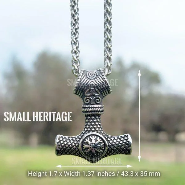 Viking Stainless Steel Mjolnir Necklace Helm of Awe Pendant
