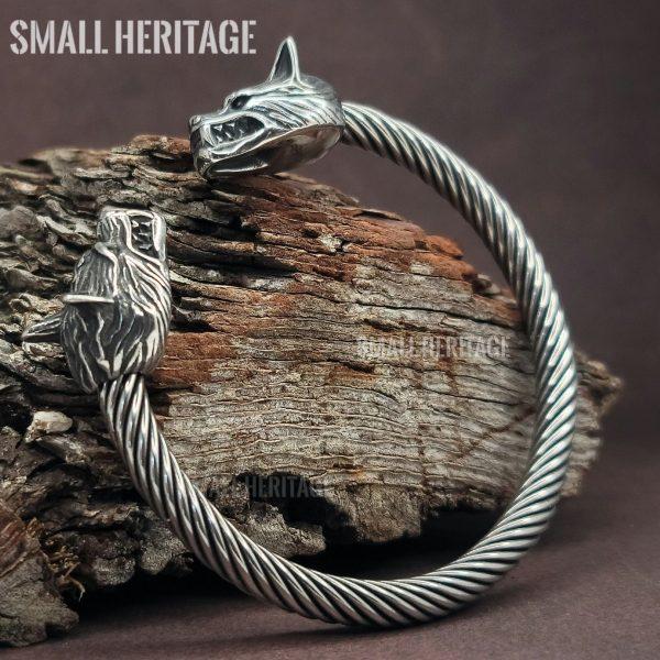 Viking Stainless Steel Cuff Norse Wolf Head Bracelet Bangle