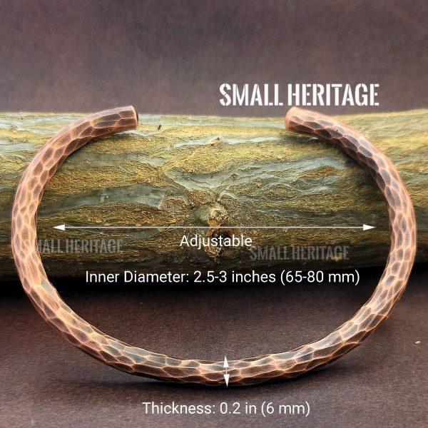 Hammered Copper Bracelet Antique Style Cuff - size