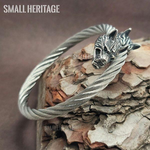 Wolf Heads Bracelet Stainless Steel Viking Cuff