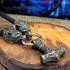 Men Viking Wolfs Necklace Leather Rope - Image 4