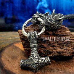 Men Viking Wolfs Necklace Leather Rope