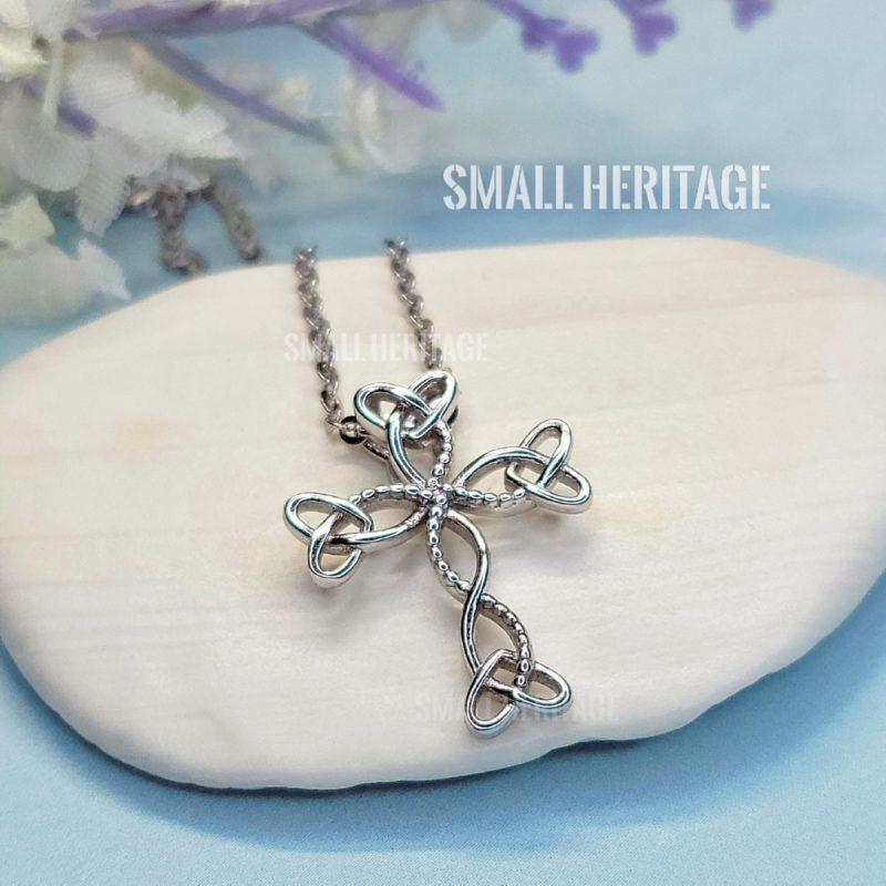 Celtic Irish Love Knot Cross Necklace 925 Sterling Silver