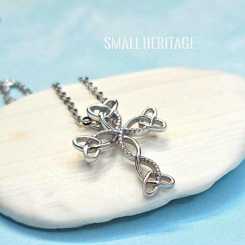 Celtic Irish Love Knot Cross Necklace 925 Sterling Silver