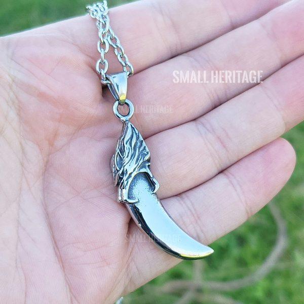 Men Viking Wolf Head Tooth Necklace