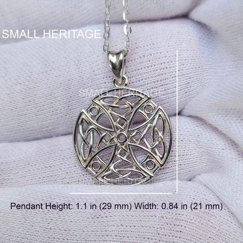 925 Sterling Silver Irish Celtic Cross Necklace Small Round Pendant