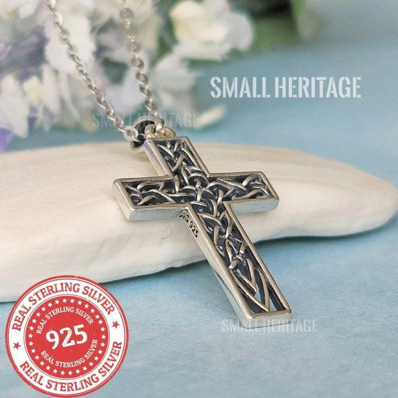 Christian Cross Necklace 925 Sterling Silver Knot Pendant