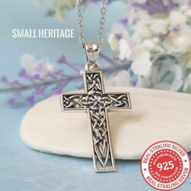 Christian Cross Necklace 925 Sterling Silver Knot Pendant