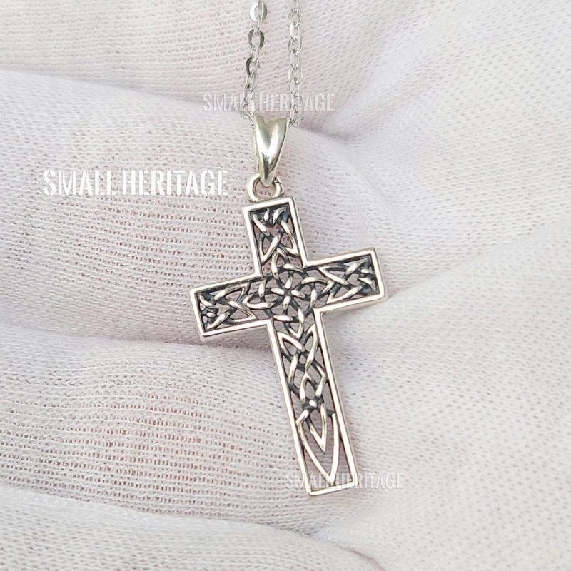 Christian Cross Necklace 925 Sterling Silver Knot Pendant