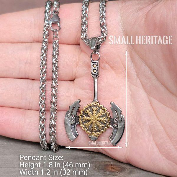 Viking Axe Necklace Stainless Steel Valknut Lightweight Pendant Helm of Awe