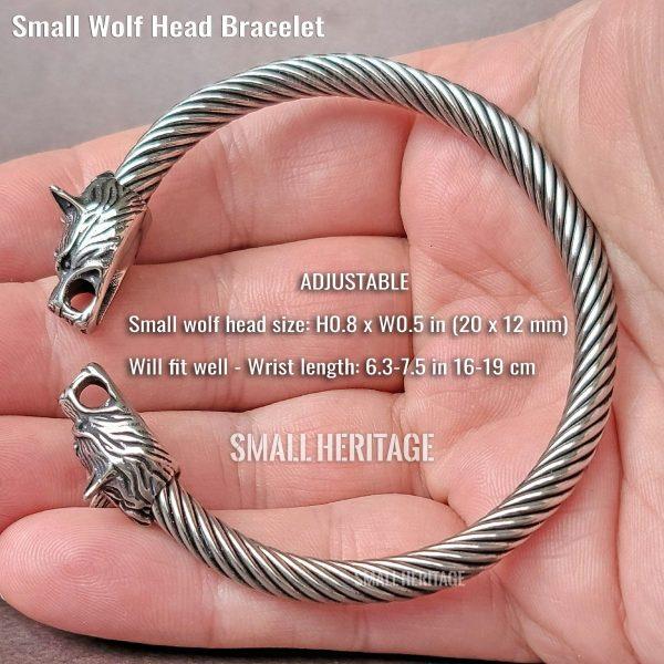 Viking Stainless Steel Cuff Norse Wolf Head Bracelet Bangle