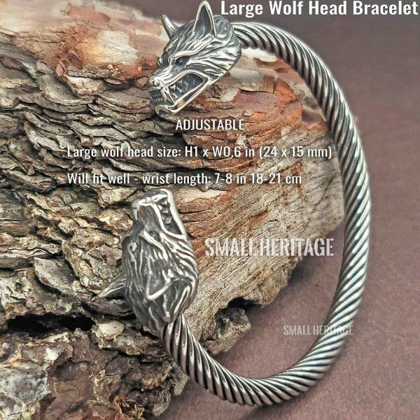 Viking Stainless Steel Cuff Norse Wolf Head Bracelet Bangle