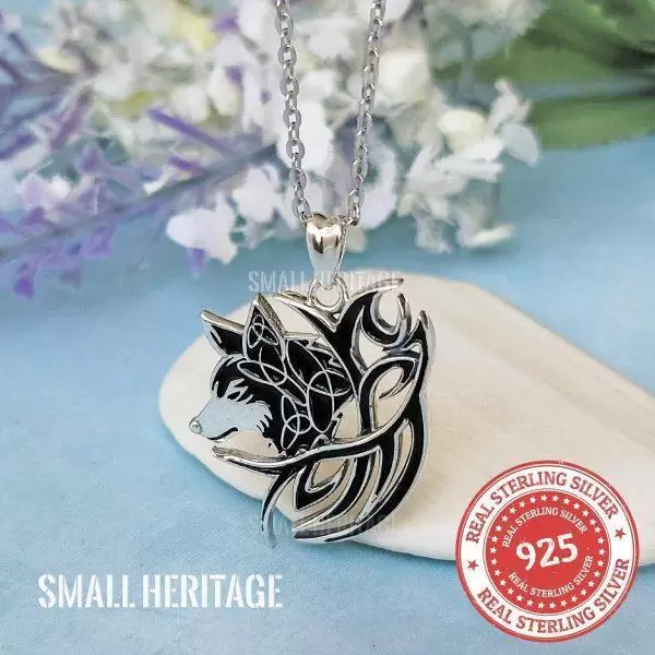 925 Sterling Silver Wolf Necklace Lucky Amulet