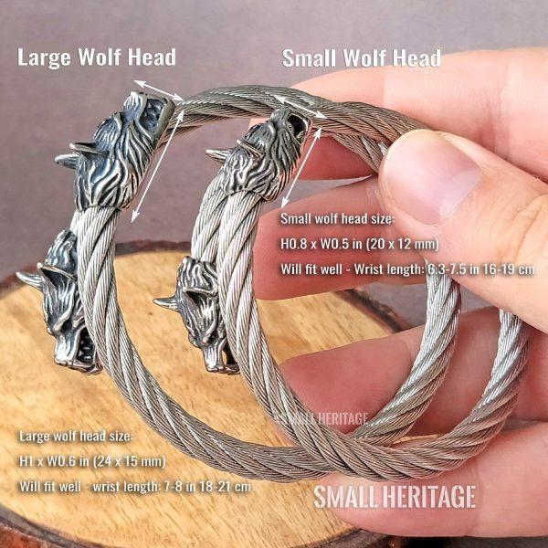 Wolf Heads Bracelet Stainless Steel Viking Cuff