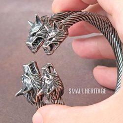 Viking Stainless Steel Cuff Norse Wolf Head Bracelet Bangle