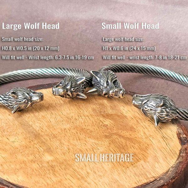 Viking Stainless Steel Cuff Norse Wolf Head Bracelet Bangle