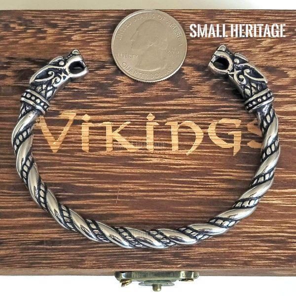 Stainless Steel Viking Wolf Head Cuff Norse Bracelet Celtic Bangle Viking Box