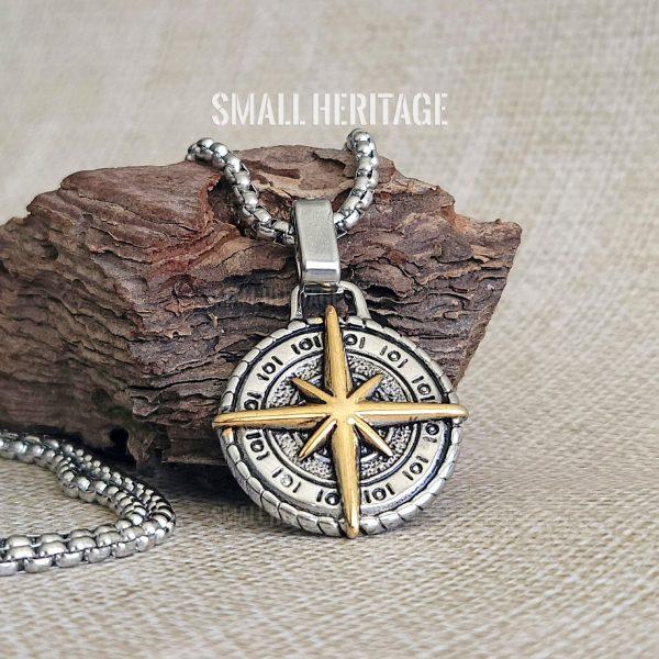 Compass Necklace Stainless Steel Star Pendant