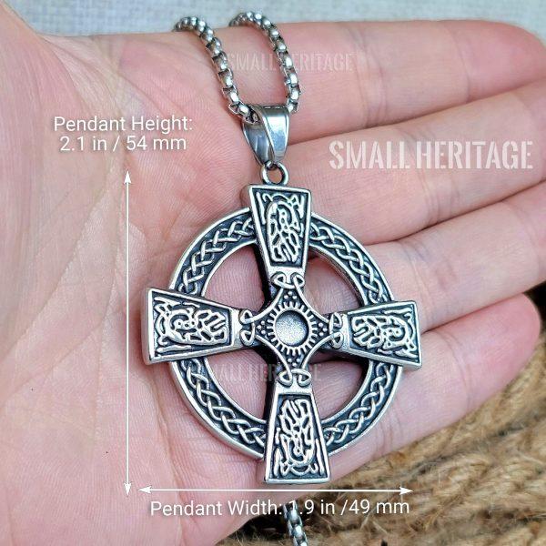 Large Viking Cross Necklace Stainless Steel Irish Christian Pendant