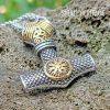 Viking Stainless Steel Mjolnir Necklace Helm of Awe Pendant - Image 2