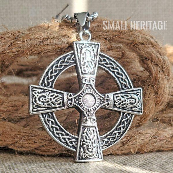 Large Viking Cross Necklace Stainless Steel Irish Christian Pendant