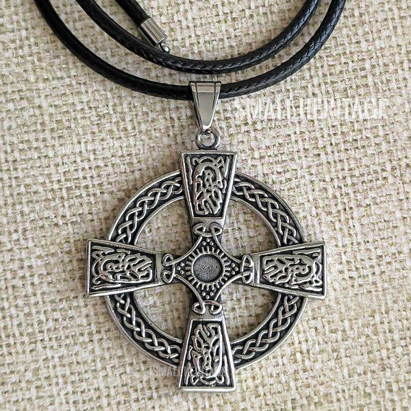 Large Viking Cross Necklace Stainless Steel Irish Christian Pendant