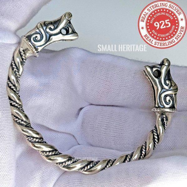 925 Sterling Silver Dragon Bracelet Viking Cuff Medieval Arm Ring 925 mark