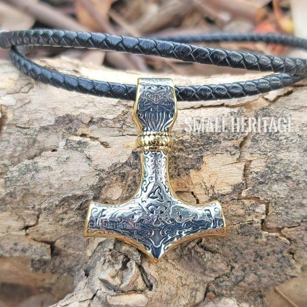 Viking Mjolnir Trinity Necklace Norse Hammer Pendant silver-gold