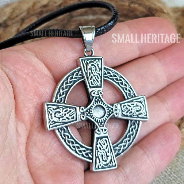 Large Viking Cross Necklace Stainless Steel Irish Christian Pendant