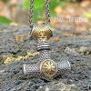 Viking Stainless Steel Mjolnir Necklace Helm of Awe Pendant - Image 8