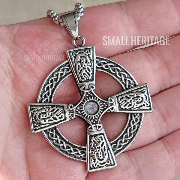 Large Viking Cross Necklace Stainless Steel Irish Christian Pendant