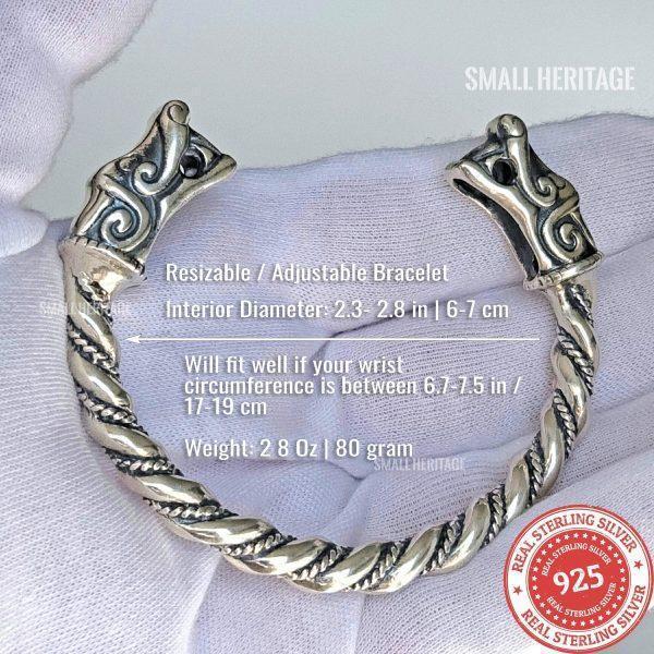925 Sterling Silver Dragon Bracelet Viking Cuff Medieval Arm Ring
