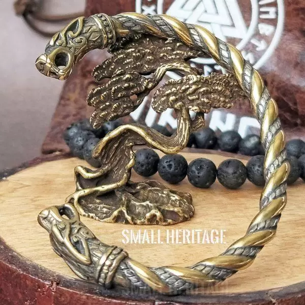 Viking Stainless Steel Wolf Head Bracelet Norse Cuff Dragon Men Amulet Odin