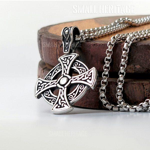 Small Viking Celtic Cross Pendant Stainless Steel Necklace