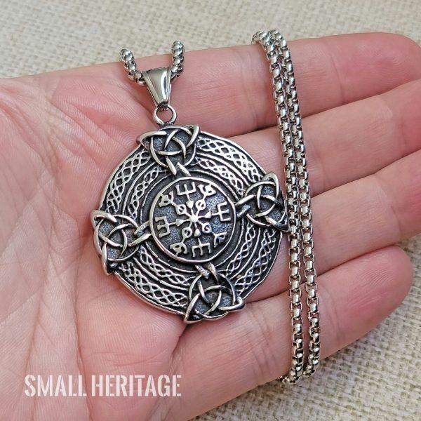 Large Viking Cross Necklace Stainless Steel Norse Valknut Vegvisir