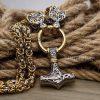 Viking Wolf Head Necklace Byzantine Chain Norse Hammer Mjolnir Pendant For Men